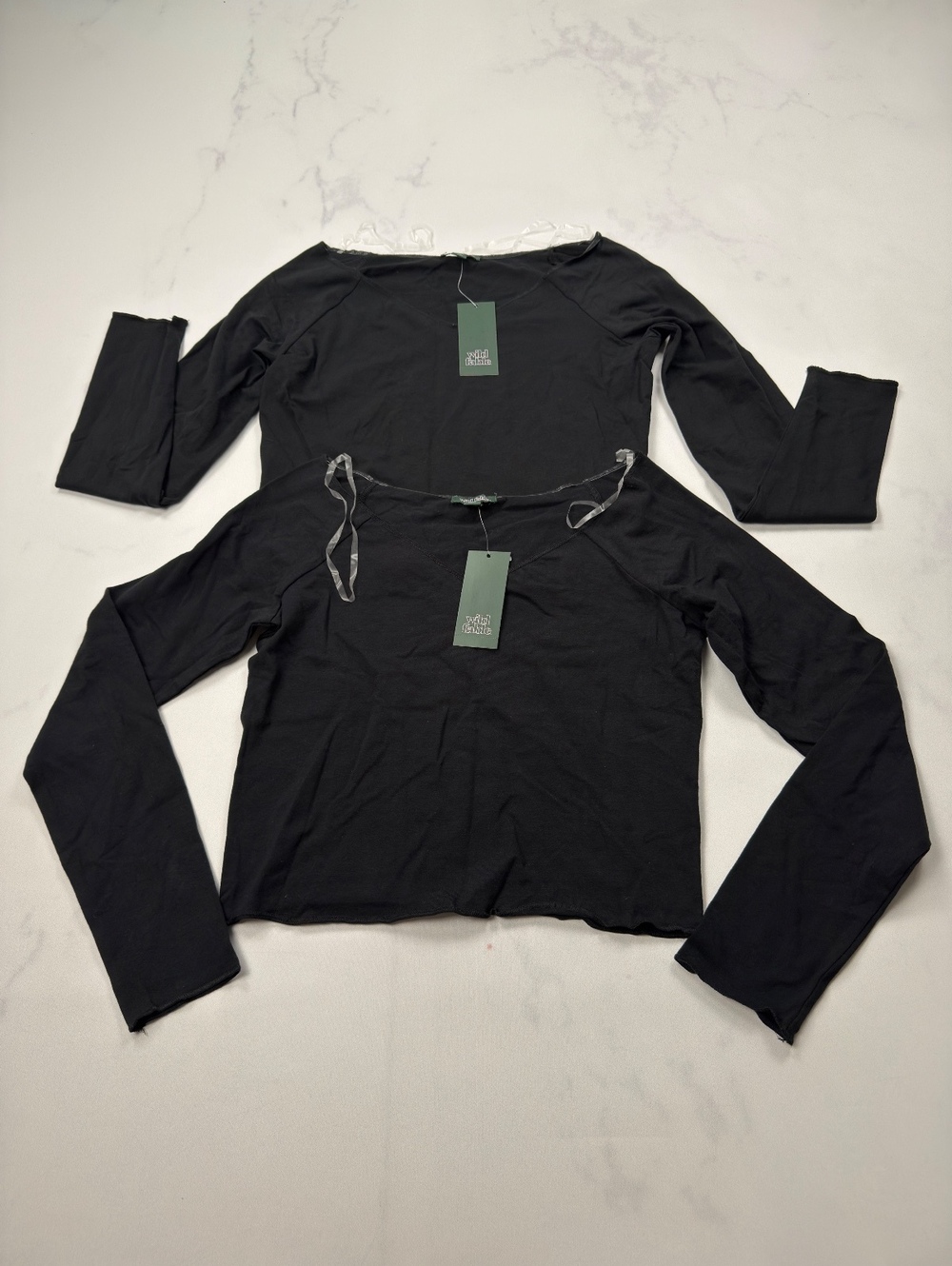 Wild Fable Long Sleeve Black Crop Top Scoop Neck Basic Lot of 2 - Womens M NWT